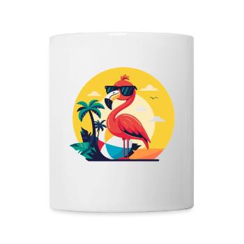 Flamingo, beach ball and palm trees - Mug - white - Front