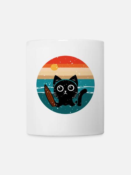 Surfende Katze - Tasse - Weiß