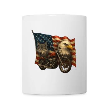 Hubschrauber, Wolf und Adler auf US-Flagge - Tasse - Weiß - Vorne