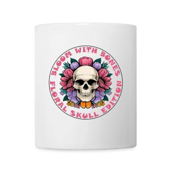 skull sticker bloom with bones flowers - Mug - white - Front