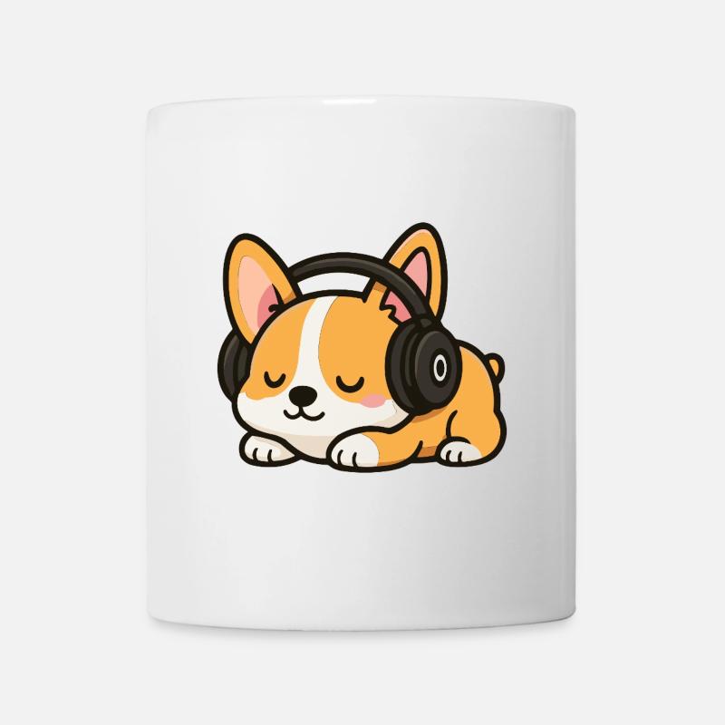 Dessin animé mignon de chien corgi avec des écouteurs dormant - Mug blanc - blanc