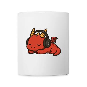 Cute Cartoon Red Dragon Sleeping with Headphones - Mug - white - Front