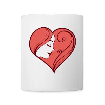 Illustration de coeur avec un visage féminin rêveur - Mug blanc - blanc - Devant