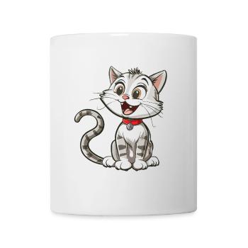 Cheerful cartoon cat with collar - Mug - white - Front