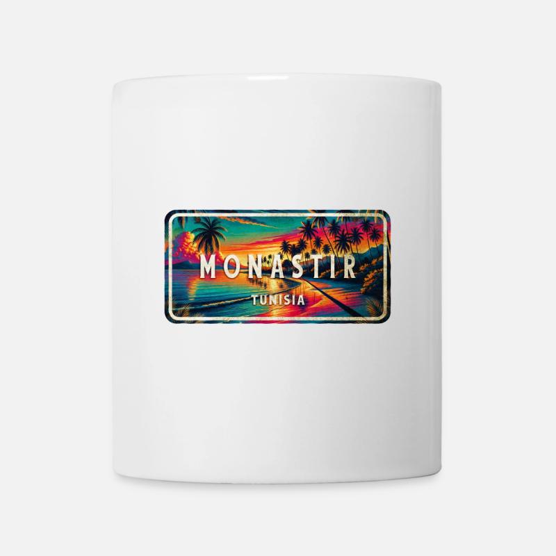 Monastir Palmen Vintage Schild - Tasse - Weiß