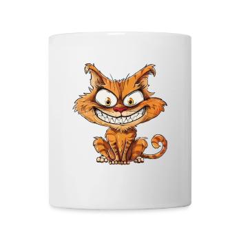 Crazy Katze, Verrückte Katze mit breitem Grinsen - Tasse - Weiß - Vorne