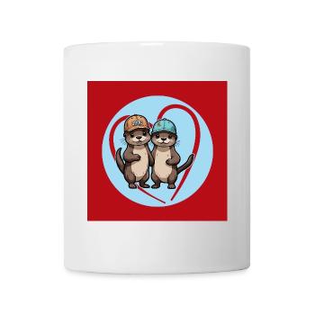 Zwei Fischotter mit Basecap Kumpels und Freunde - Tasse - Weiß - Vorne