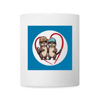 Zwei Fischotter mit Basecap Kumpels und Freunde - Tasse - Weiß - Vorne