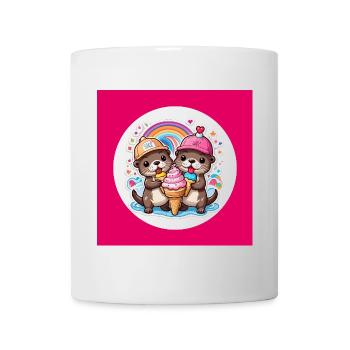 Deux loutres avec un cornet de crème glacée coloré - Mug blanc - blanc - Devant