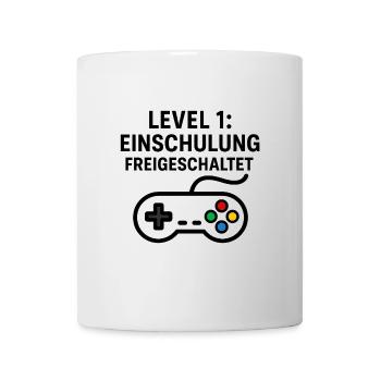 Gaming | Level 1: Einschulung Freigeschaltet - Tasse - Weiß - Vorne