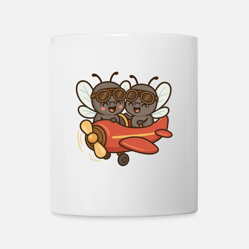 Two little flies together on a trip in an airplane - Mug - white