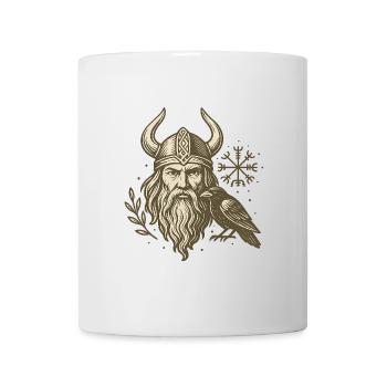 Viking barbu avec corbeau style runique - Mug blanc - blanc - Devant