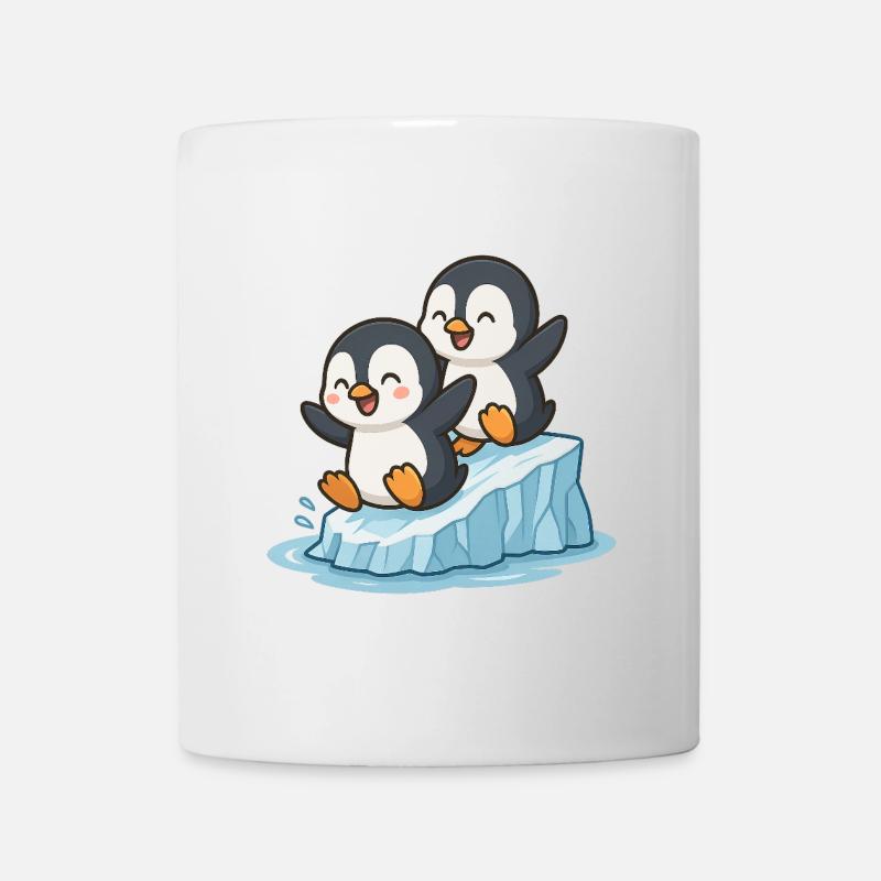 Zwei Baby-Pinguine spielen auf dem Eis - Tasse - Weiß