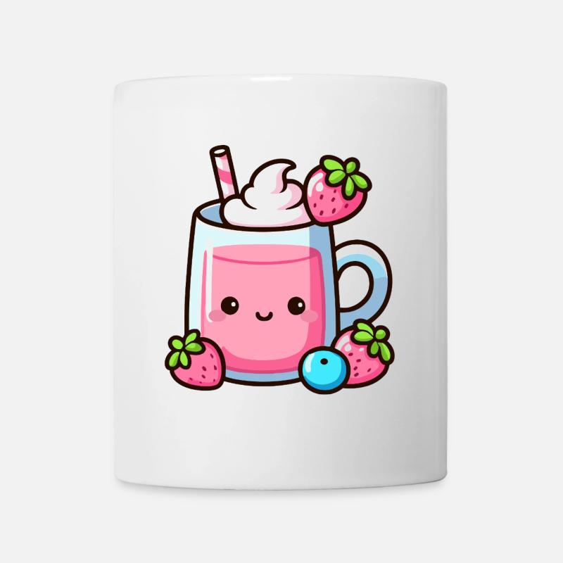 Kawaii Strawberry Milk Mug Design - Mug - white