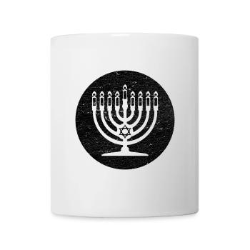 Chanukka Menora Kerzenständer in schwarzem Kreis - Tasse - Weiß - Vorne