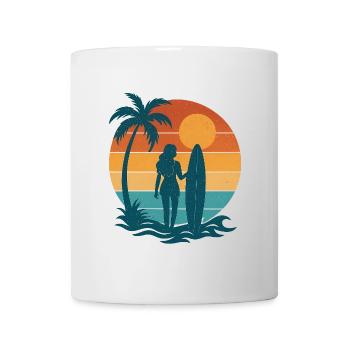 Sonnenuntergang am Strand mit Surferin - Tasse - Weiß - Vorne