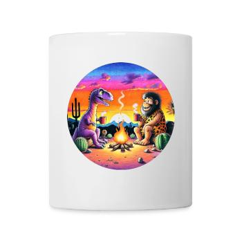 Prähistorische Lagerfeuer-Begegnung Illustration - Tasse - Weiß - Vorne