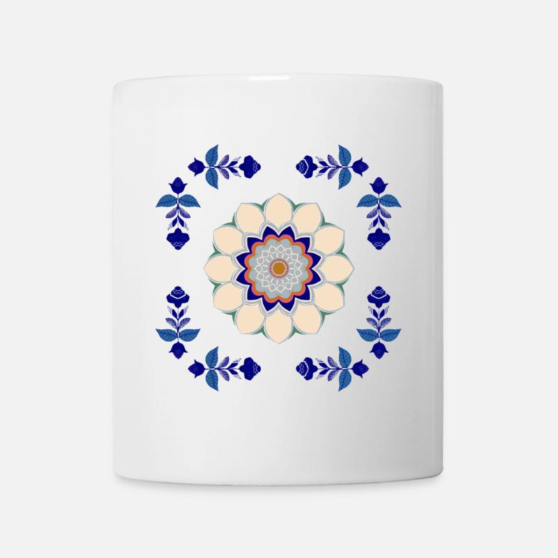 Retro Blüten Fliese - Tasse - Weiß