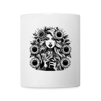 Woman with Flowers – Line Art Clipart - Mug - white - Front