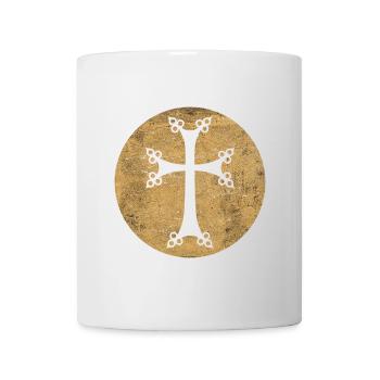 Stylized Armenian Cross in Golden Circle - Mug - white - Front