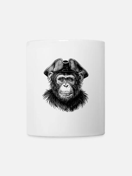 Pirat Chimpanzee Illustration – Vintage Zeichnung - Tasse - Weiß