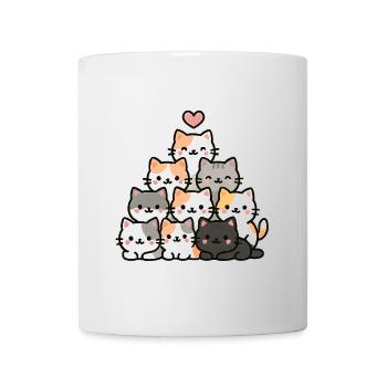 Kawaii Katzenpyramide mit Herz – Süßes Cartoon Cat - Tasse - Weiß - Vorne