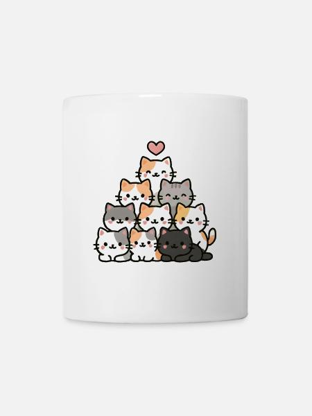 Pyramide de chat kawaii avec coeur - Chat de dessin animé mignon - Mug blanc - blanc