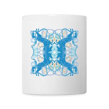 Pferdeliebe blaue Pferde Muster in Blau und Gold - Tasse - Weiß - Vorne