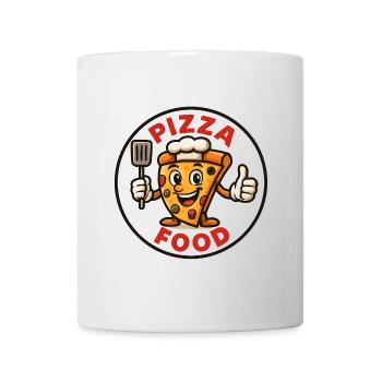 Happy Pizza drôle Pizza Chef Dessin animé Logo de la nourriture - Mug blanc - blanc - Devant