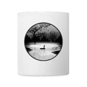 Angler in stiller Naturkulisse – Silhouettenstil - Tasse - Weiß - Vorne