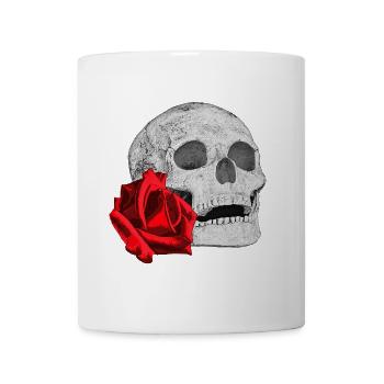 Schädel mit roter Rose - Tasse - Weiß - Vorne