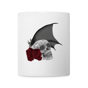 Totenkopf Motiv mit Rosen und Dämonenflügel - Tasse - Weiß - Vorne