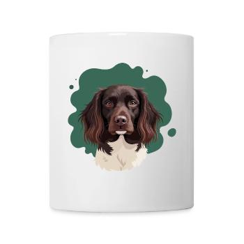 Kleiner Münsterländer mit grünem Hintergrund - Tasse - Weiß - Vorne
