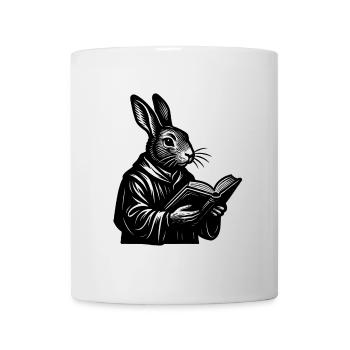 Intelligenter Hase mit Buch – Leseratte im Pelz - Tasse - Weiß - Vorne