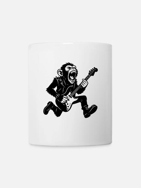 Rockiger Affe mit E-Gitarre – Affenstarker Musiker - Tasse - Weiß