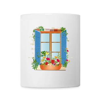Sommerliches Fenster mit Blumenkasten - Tasse - Weiß - Vorne