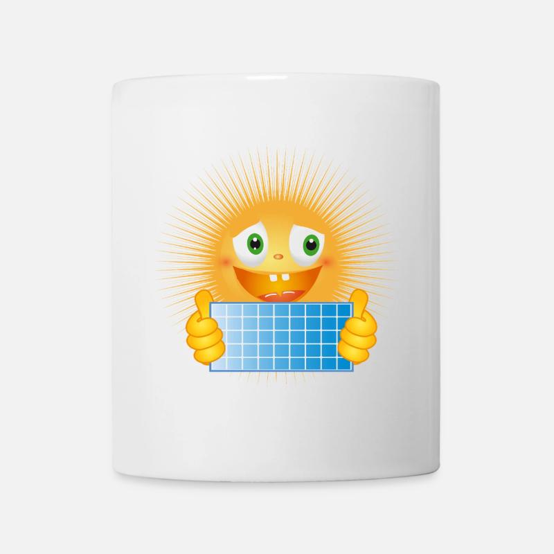 Strahlende Sonne mit Solartafel - Tasse - Weiß