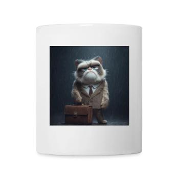 Bürokatze im Regen - Tasse - Weiß - Vorne