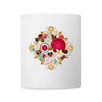 Pralinen im Ornament-Design mit zarten Blüten - Tasse - Weiß - Vorne