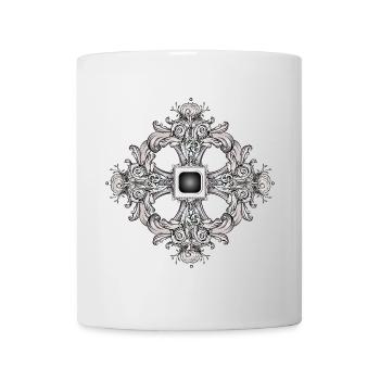 Arabeskes Ornament mit barockem Flair in Grau - Tasse - Weiß - Vorne
