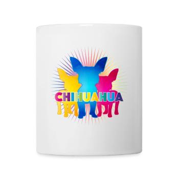Bunte Chihuahua Silhouetten mit Pop-Art Schriftzug - Tasse - Weiß - Vorne
