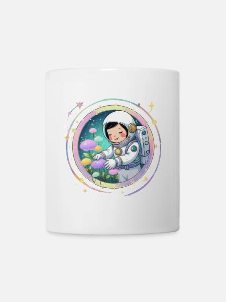 Astronaut Girl with Mushrooms – Cute Space Design - Mug - white