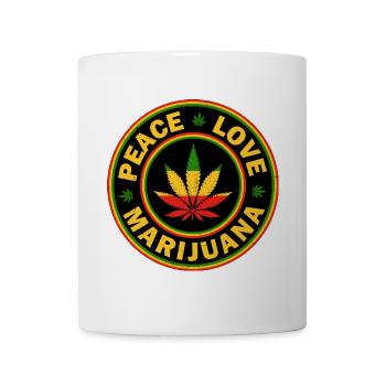 Peace Love Marijuana Rasta Badge - Mug - white - Front