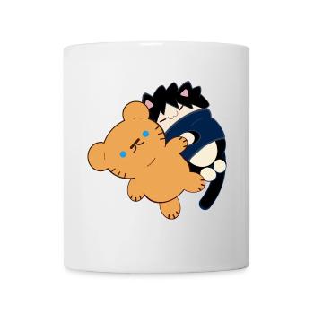 Anime Design Cute Black Cat with Teddy Bear - Mug - white - Front