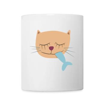 Hafen Katze Kopf Fisch maritim Kinder Deko Comic - Tasse - Weiß - Vorne