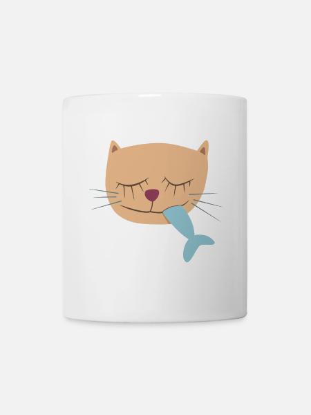 Hafen Katze Kopf Fisch maritim Kinder Deko Comic - Tasse - Weiß