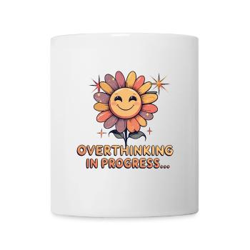 Overthinking in Progress – Retro Blume Cartoon - Tasse - Weiß - Vorne