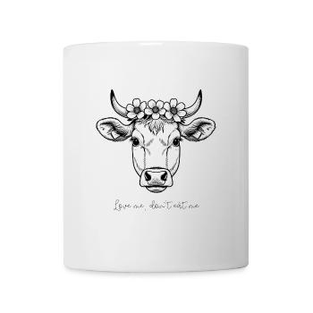 Love Me, Don’t Eat Me – Kuh mit Blumenkränz - Tasse - Weiß - Vorne