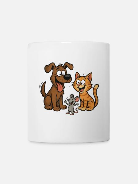 Lustiges Tiertrio – Hund, Katze & Maus - Tasse - Weiß