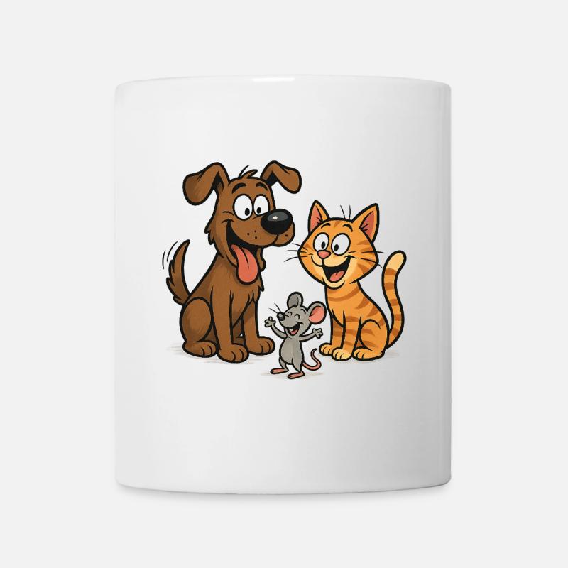 Lustiges Tiertrio – Hund, Katze & Maus - Tasse - Weiß
